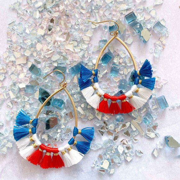 Teardrop Shape 4th Of July Tassel Drop Earrings - Picture 1 of 3
